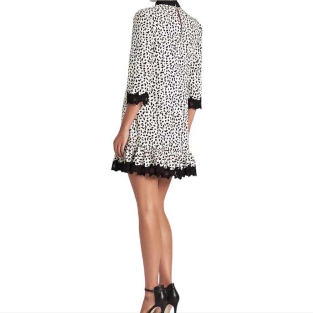 Rebecca Taylor La Voe Jaguar Print Dress in Sand White Black Eyelet Size Small - Picture 8 of 15